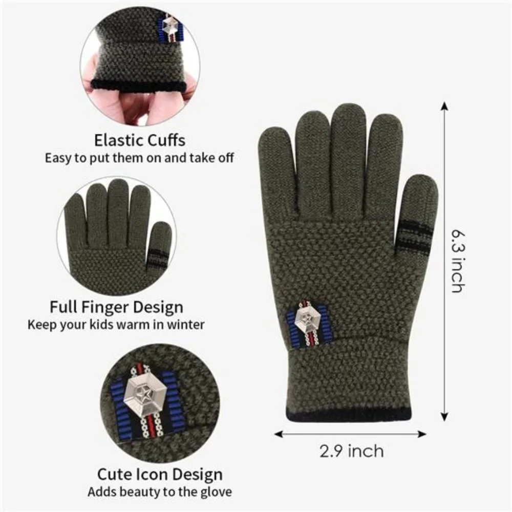 Kids Winter Gloves for Boys, 3 Pairs Children Thermal Knitted Mittens